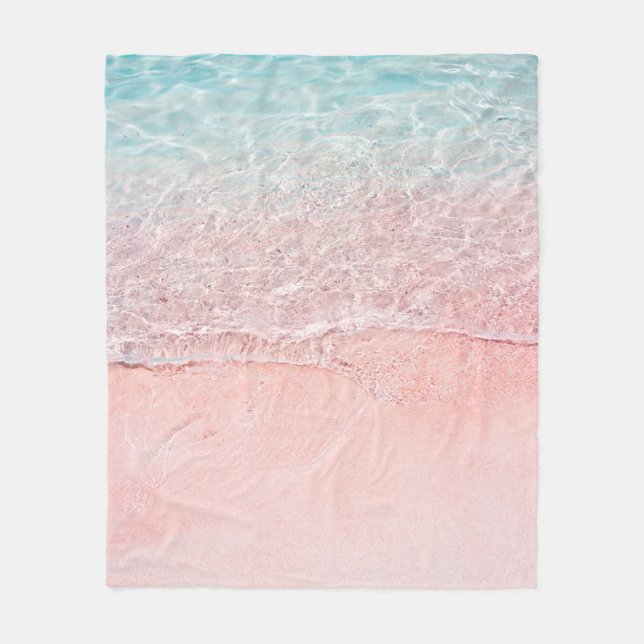 Pink Beach and Splash Wave Fleece Blanket (Front)