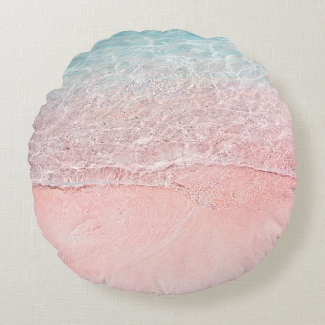 Pink Beach and Splash Wave Round Cushion (Front)
