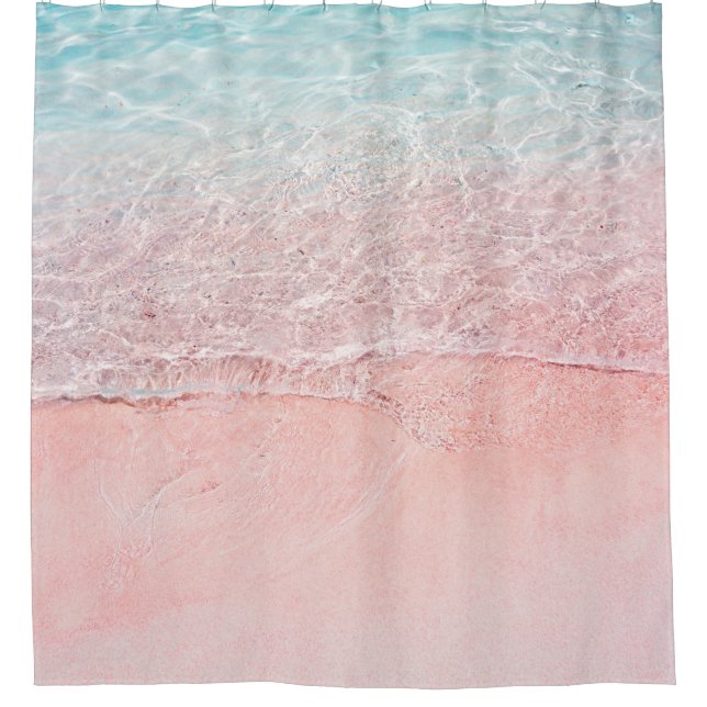 Pink Beach and Splash Wave Shower Curtain (Front)