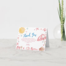 Pink Beach Babe Baby Shower Thank You Card