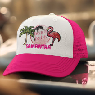 Pink Beach babe Trendy Faux Patch Gift  Trucker Hat