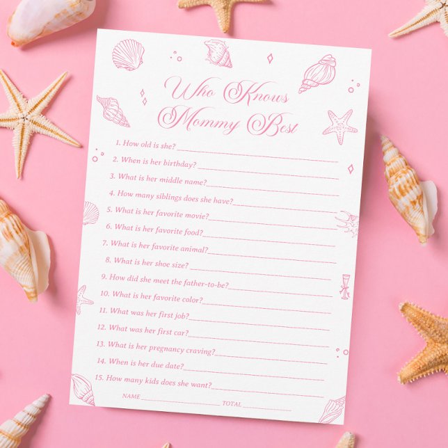 Pink Beach Baby Shower Who Knows Mommy Best Game Invitation (Creator Uploaded)