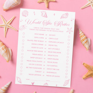 Pink Beach Baby Shower Would She Rather Game Card