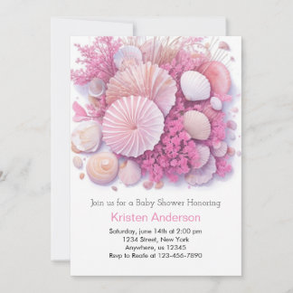 Pink Beach Blissful Celebration Girl Baby Shower Invitation
