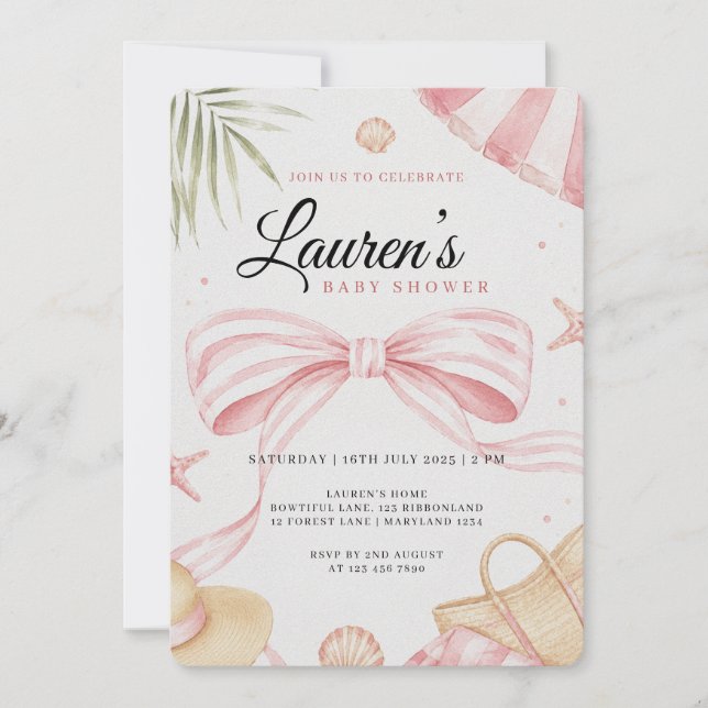 Pink Beach Bow Baby Shower Invitation (Front)
