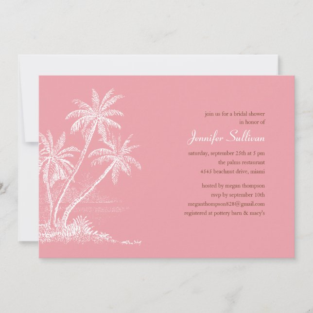 Pink Beach Bridal Shower Invitations (Front)