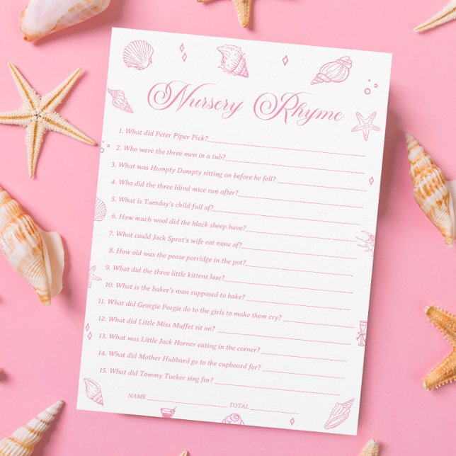 Pink Beach Coastal Baby Shower Nursery Rhyme Game Invitation (Creator Uploaded)