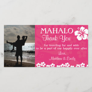 Pink Beach Flowers Thank You Photo Card