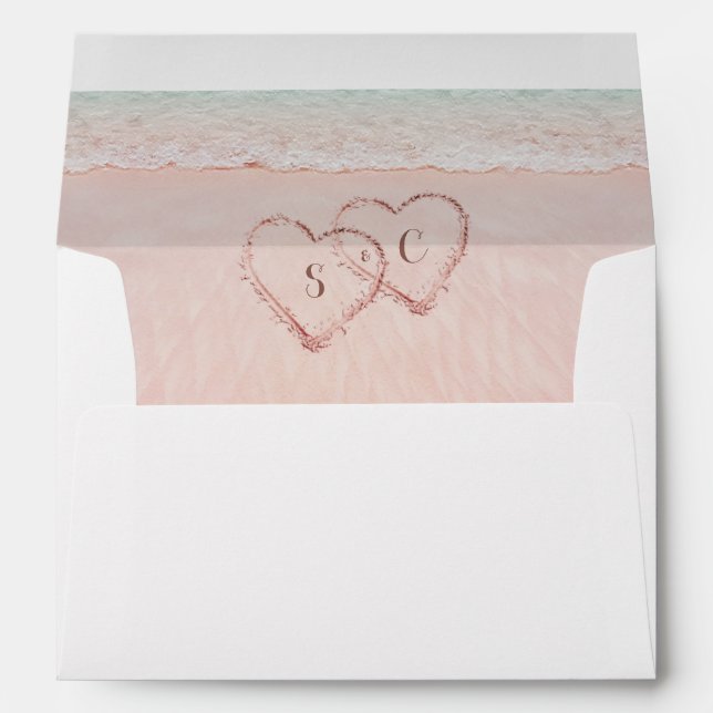 Pink beach hearts in the sand liner envelope (Back (Bottom))