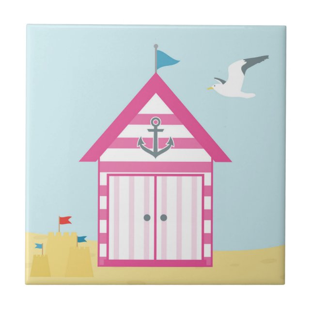 Pink Beach Hut Tile (Front)