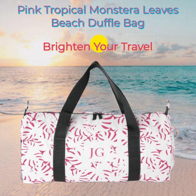 Pink Beach Monstera Tropical Leaves  Duffle Bag (Pink Tropical Monstera Leaves Beach Duffle Bag & matching luggage and totes #beach #tropical #mom)