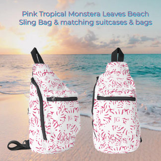 Pink Beach Monstera Tropical Leaves  Sling Bag