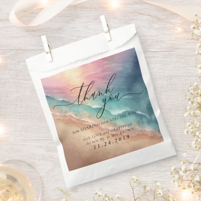 Pink Beach Ocean Sea Formal Minimalist Wedding Favour Bags (Clipped)