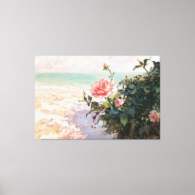 *~* Pink Beach Roses TV2 Stretched Canvas Print (Front)