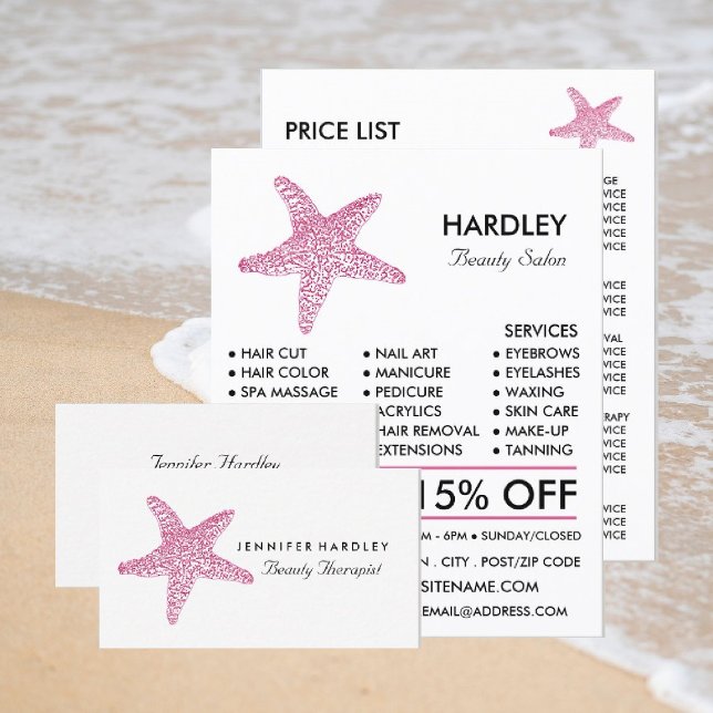 Pink Beach Starfish, Beautician, Beauty Salon Business Card (Creator Uploaded)