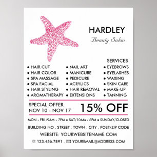 Pink Beach Starfish, Beautician, Beauty Salon Poster