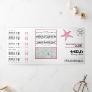 Pink Beach Starfish, Beauty Salon Tri-Fold Flyer Invitation