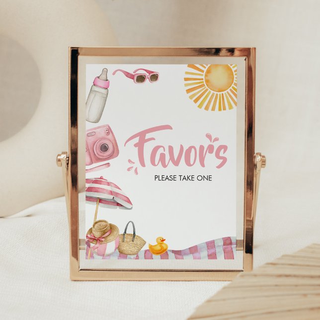 Pink Beach Summer Baby Shower Favours Poster (Splish Splash Baby Shower Favors Sign)