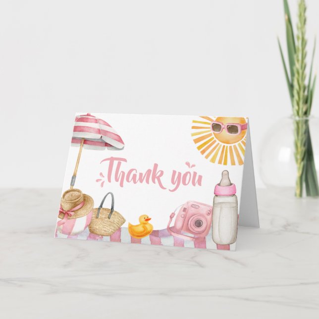 Pink Beach Summer Baby Shower  Thank You Card (Front)