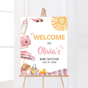 Pink Beach Summer Baby Shower Welcome Poster