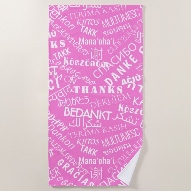 Pink Beach Towel Multilingual Thank You Text (Front)