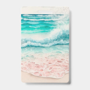 Pink beach waves ID badge
