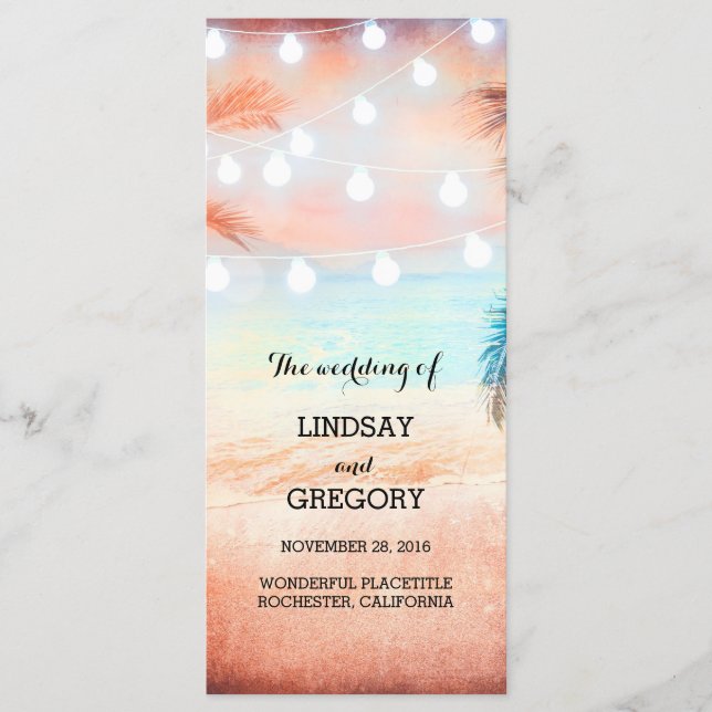 pink beach wedding programs programme (Front)