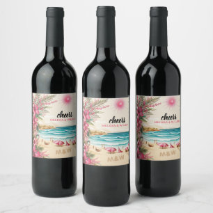 Pink Beach Wedding Shower Wine Label
