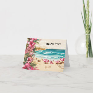 Pink Beach Wedding Thank You Card
