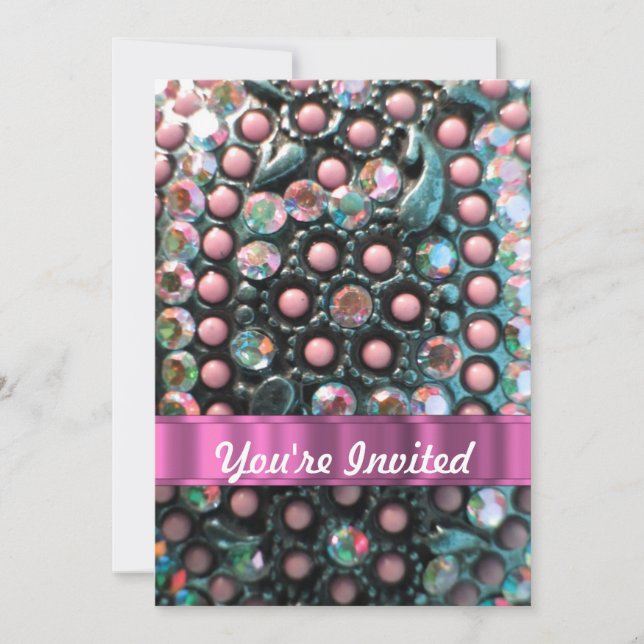 Pink beaded perrsonalized invitation (Front)