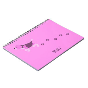 Pink Beagle Dog Art with Paw Prints Custom Name Notebook