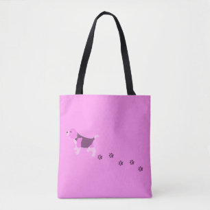 Pink Beagle Dog with Pawprints and Custom Name  Tote Bag