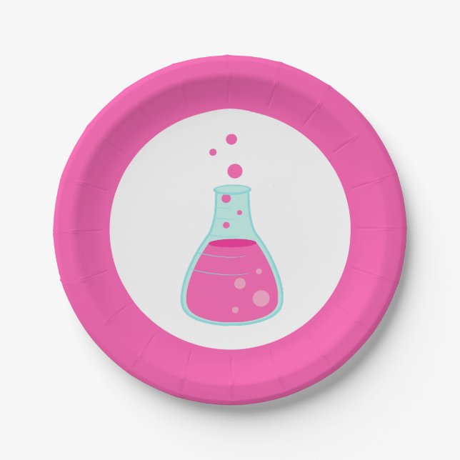 Pink Beaker Science Party Paper Plate (Front)