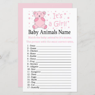 Pink bear Baby Animals Name Game