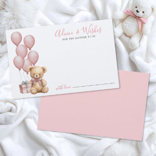 Pink Bear Baby Shower Advice Card