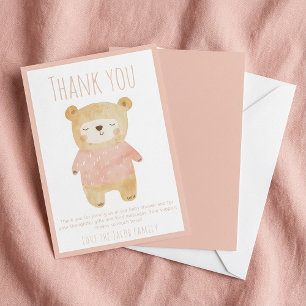 Pink Bear Baby Shower Cute thank you Card