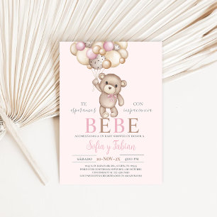 Pink Bear Baby Shower Girl Spanish Invitation