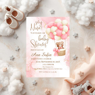 Pink bear baby shower invitation