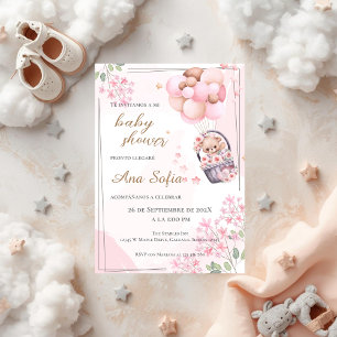 Pink bear baby shower invitation