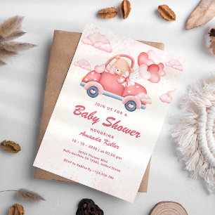 Pink Bear Baby Shower Invitation