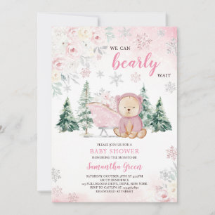 Pink Bear Baby Shower Invitation