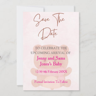 Pink Bear Baby Shower Save the Date Card   Cute & 