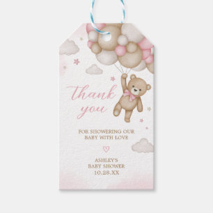 Pink Bear Balloon Baby Shower Favour Tags