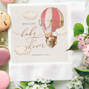 Pink Bear Balloon Baby Shower Girl Paper Napkin