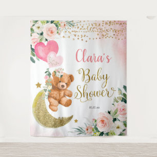 Pink Bear Balloon Baby Shower Sign Tapestry