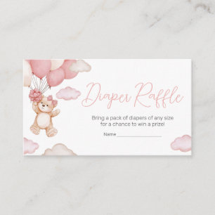 Pink Bear Balloon Bearly Wait Diaper Raffle Enclosure Card