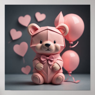 Pink Bear Balloon Poster