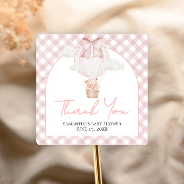 Pink Bear Bearly Wait Baby Shower  Square Sticker (Bearly Wait Baby Shower Sticker)