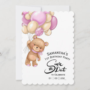 Pink Bear Birthday Girl  Invitation