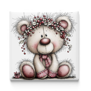 Pink Bear Christmas Berries   Christmas Magnet